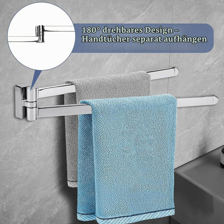 LPAMABA 42CM 2-armig Chrom Kratzfest Wand Handtuchhalter 180°Schwenkbar Handtuchstange Bad Hantuchha