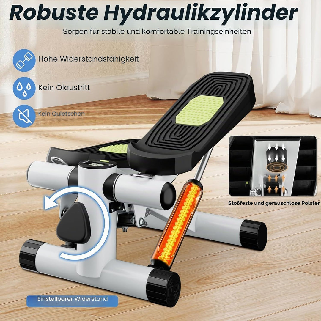KOMFOTTEU Mini Stepper tragbar, Swing Stepper höhenverstellbar mit Widerstandsbändern, LCD-Bildschir