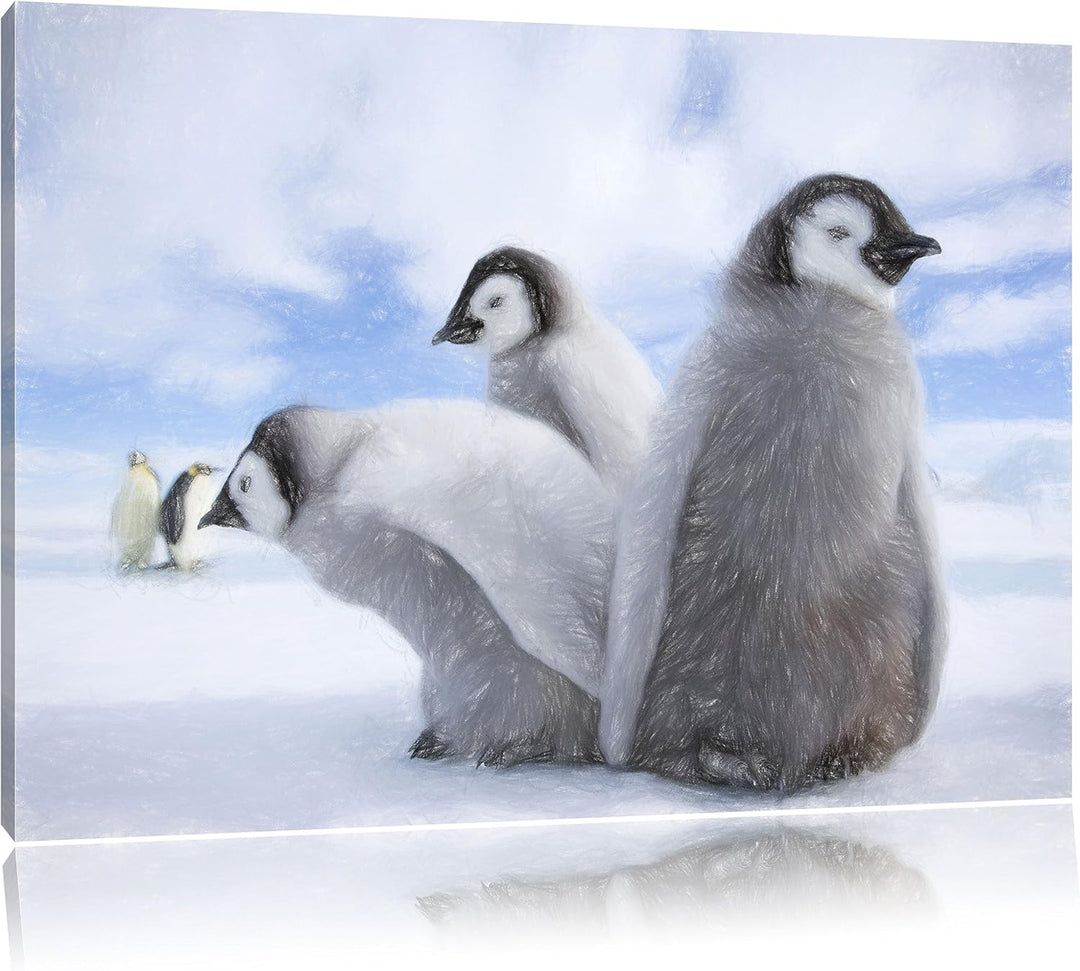 Pixxprint Kaiserpinguin Gruppe als Leinwandbild/Grösse: 100x70 / Wandbild/Kunstdruck/fertig bespannt