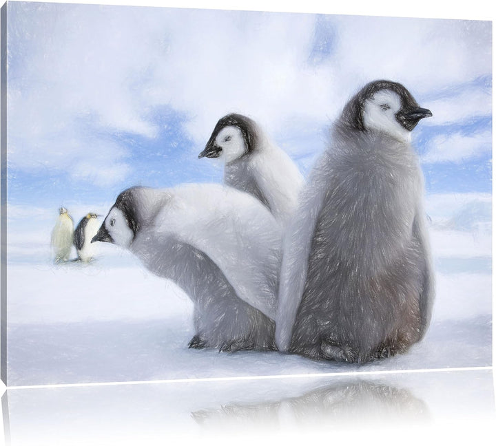 Pixxprint Kaiserpinguin Gruppe als Leinwandbild/Grösse: 100x70 / Wandbild/Kunstdruck/fertig bespannt