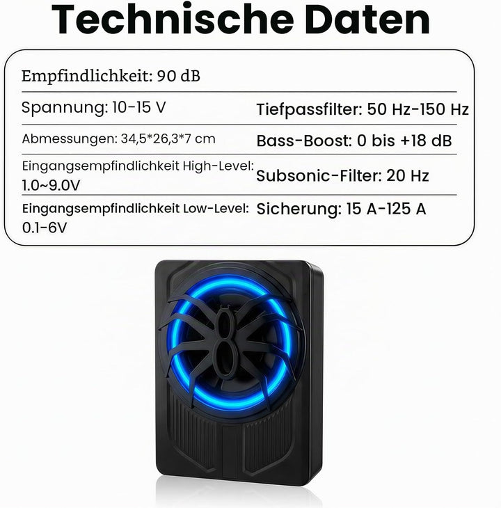 OiLiehu Untersitz Auto Subwoofer 1000W, 10" Schlanker Auto Subwoofer mit Stereo-Surround-Sound, Inte