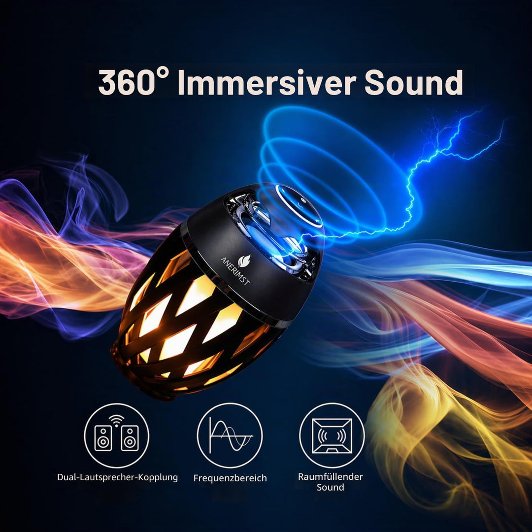 ANERIMST Taschenlampe Bluetooth Lautsprecher mit Stangen/Haken, flackernder Flammeneffekt, Outdoor/I