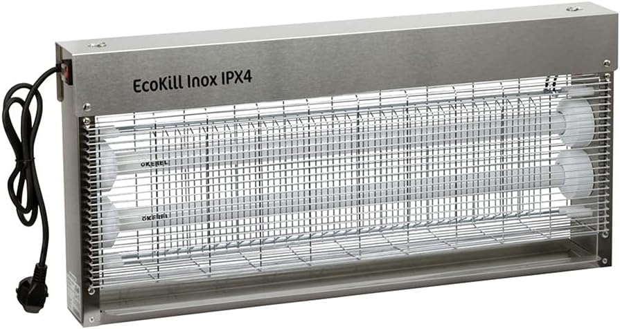 Kerbl 299936 Elektrische Fliegenvernichter Ecokill, Inox IP X 4, 2 x 20 W, 1 Stück (1er Pack), IP X