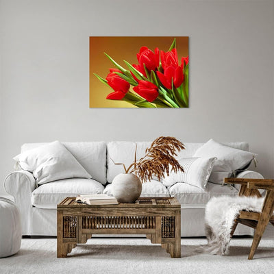 Bilder auf Leinwand Tulpen Blumen Feld Plantage Leinwandbild 70x50cm Wandbilder Dekoration Wohnzimme