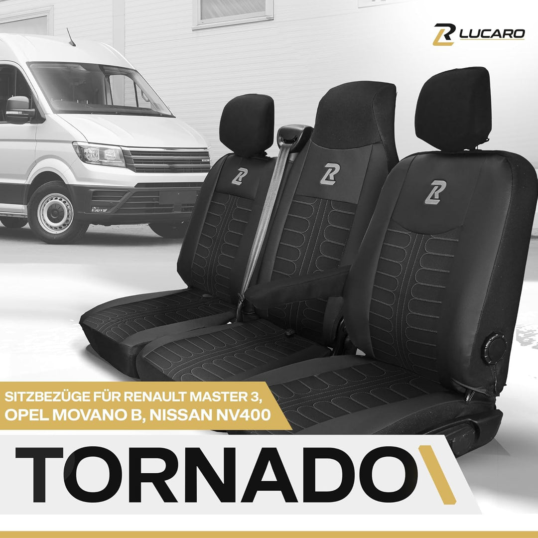 LUCARO Sitzbezüge Auto Renault Master 3, Opel Movano B, Nissan NV400 - Geteilte Rückenlehne und Sitz