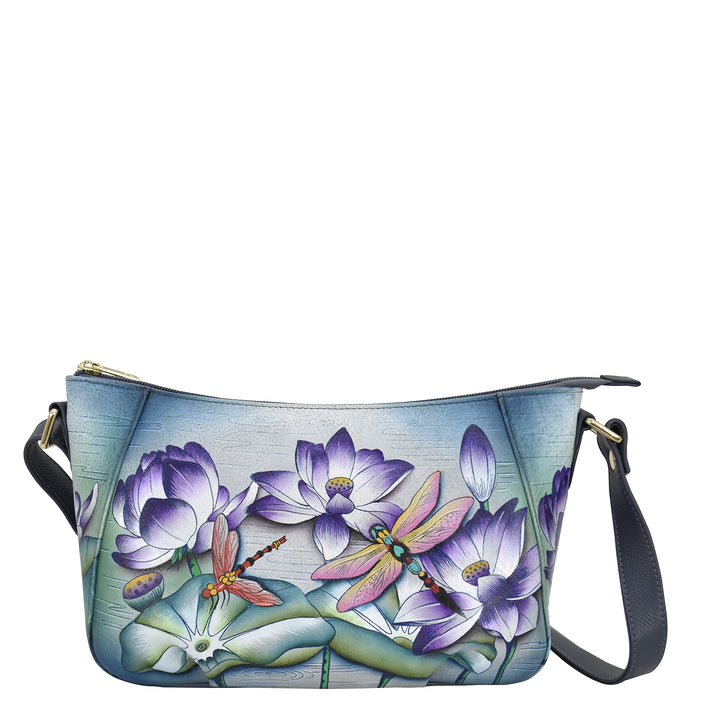 Anuschka Handbemalte Hobo Schultertasche aus Echtleder Tranquil Pond, Tranquil Pond