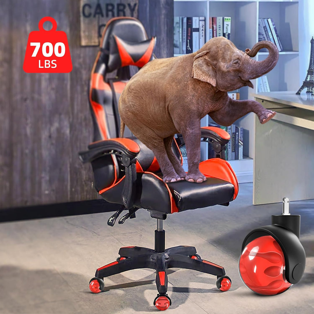 Sytopia Bürostuhl Rollen 5er Set in Rot, Rollen für Bürostühle 11 x 22 mm für Teppichböden, Hartbode