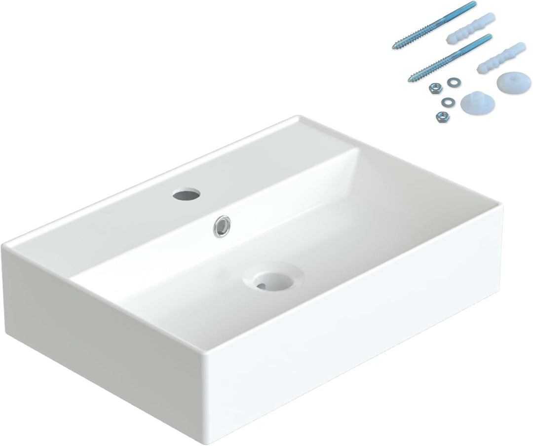 Waschbecken aus Keramik Eckig 50 x 35 cm Aufsatzwaschbecken für Waschtisch Unterschrank Waschplatz G