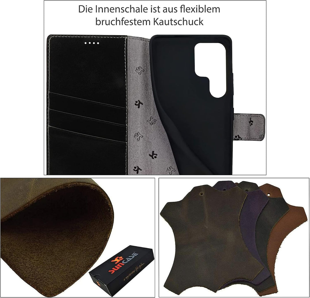 Suncase Book-Style Hülle kompatibel mit Samsung Galaxy S22 Ultra 5G Leder Tasche (Slim-Fit) Lederhül