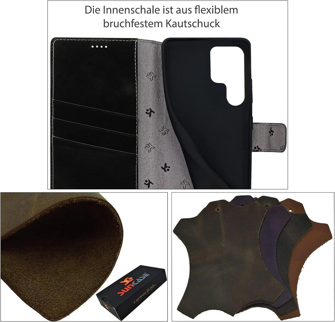 Suncase Book-Style Hülle kompatibel mit Samsung Galaxy S22 Ultra 5G Leder Tasche (Slim-Fit) Lederhül