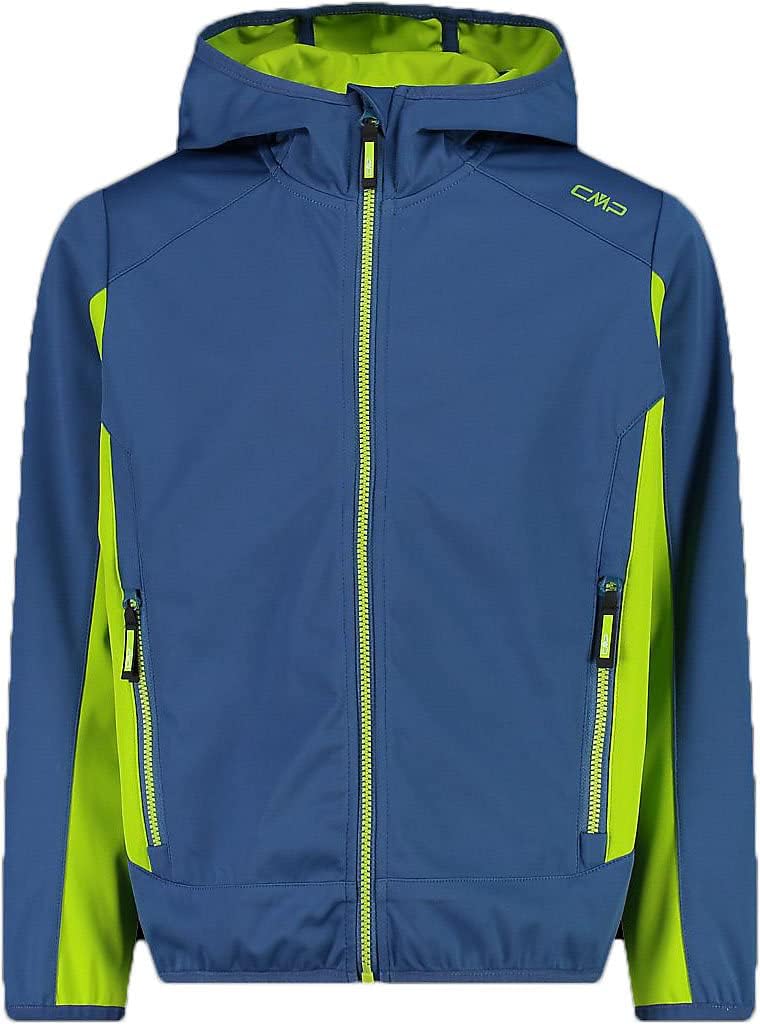 CMP Jungen Softshelljacke mit Fixed Hood Softshelljacke Kokon-Mantel, EU 116 Dusty Blue-limegreen