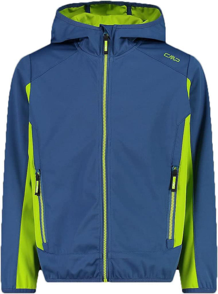 CMP Jungen Softshelljacke mit Fixed Hood Softshelljacke Kokon-Mantel, EU 116 Dusty Blue-limegreen