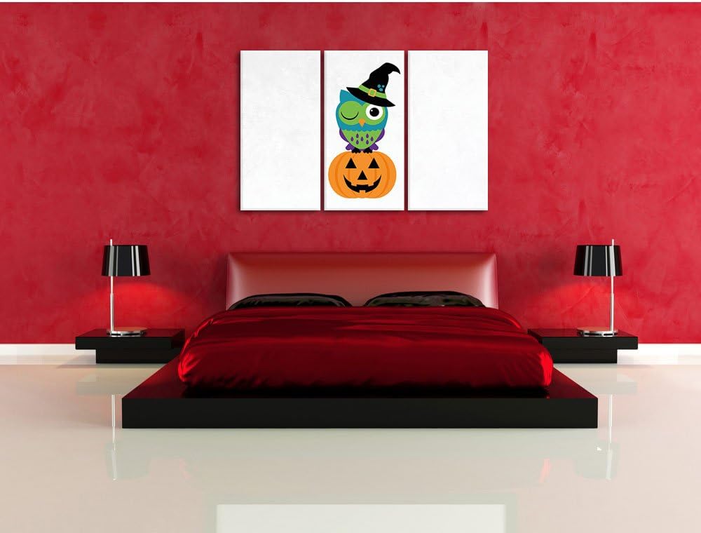 Pixxprint Lustige Hexen Eule weiss 3-Teiler Leinwandbild 120x80 Bild auf Leinwand