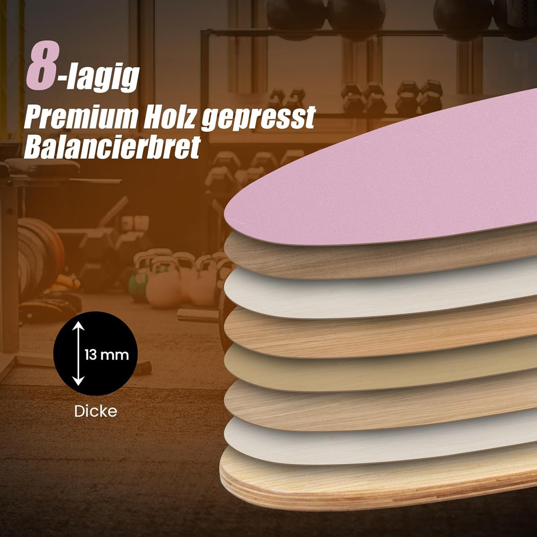 GYMAX Balance Board aus Holz, 15 mm BalanceBoard mit 10mm Korkrolle & rutschfeste Matte aus Filz, In