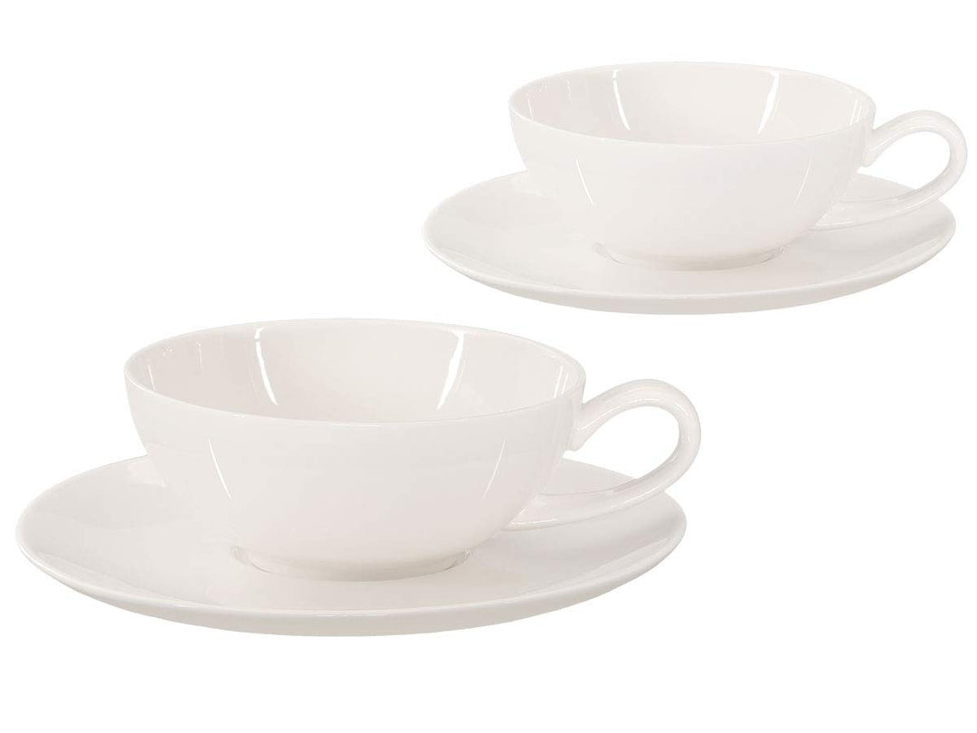 Buchensee Teetassen Set Lena aus Crystal Bone China Porzellan. 2 Tassen je 200ml mit Untersetzer in