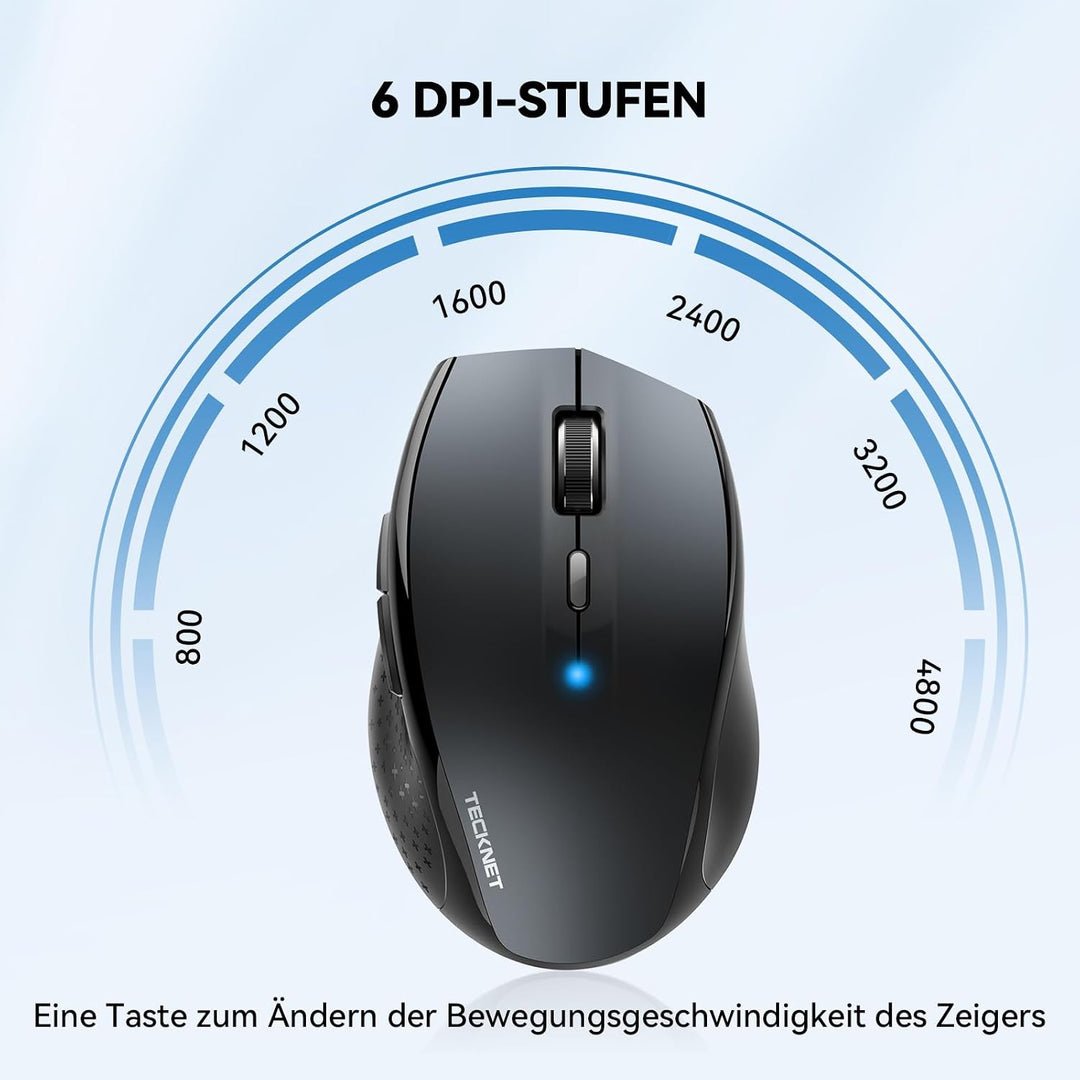 TECKNET Maus Kabellos, Bluetooth-Funkmaus, 3200 DPI Maus Kabellose Bluetooth Mouse 6 Verstellbare DP