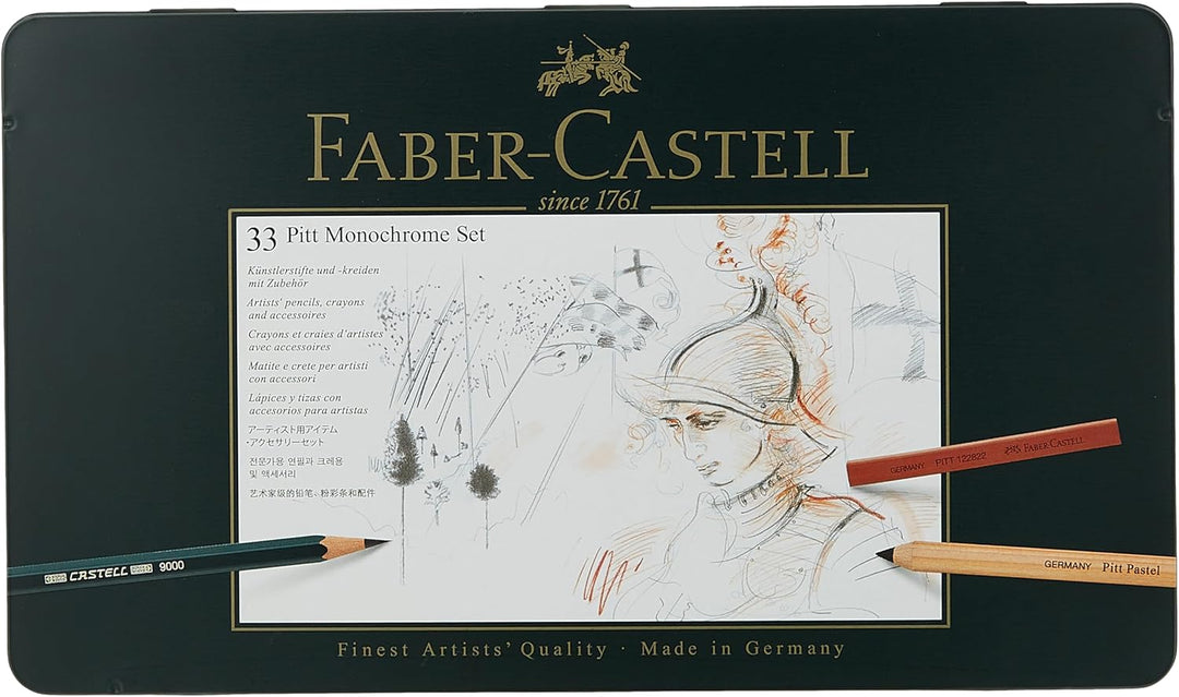 Faber-Castell 112977 - Pitt Monochrome Set im Metalletui, gross, 33-teilig groÃŸ, groÃŸ