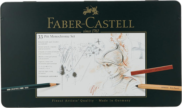 Faber-Castell 112977 - Pitt Monochrome Set im Metalletui, gross, 33-teilig groÃŸ, groÃŸ