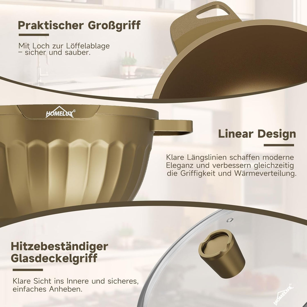 HOMELUX Topfset Induktion 8-teilig, 20/24/28/32cm Kochtopf Set mit Antihaftbeschichtet, Kochtöpfe In