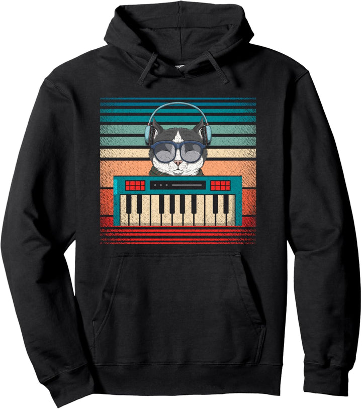 Retro Synthesizer Keyboard Music Producer Katze Pullover Hoodie