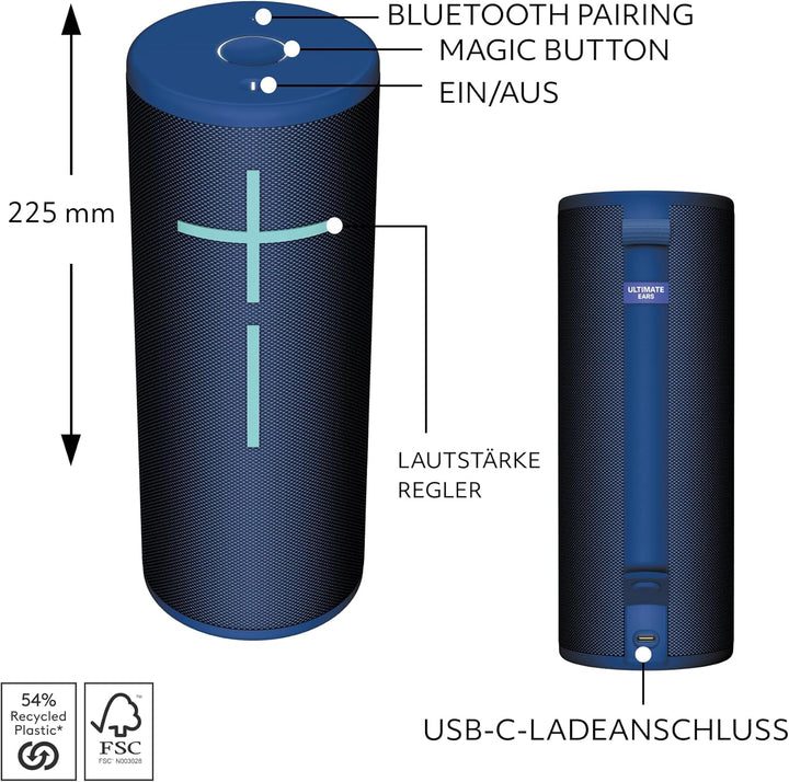 Ultimate Ears MEGABOOM 4 – mobiler, wasserdichter, schwimmfähiger Bluetooth-Lautsprecher mit kräftig