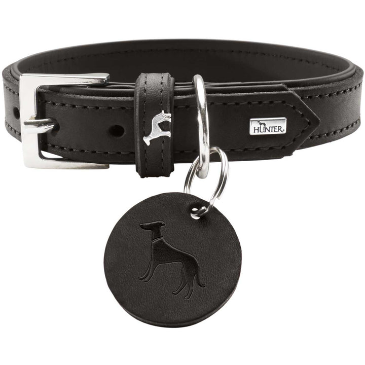 HUNTER LARVIK Hundehalsband, Leder, schlicht, elegant, komfortabel, 55 (M), schwarz schwarz 55 (M),