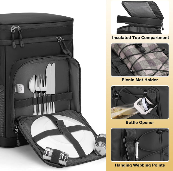 Kühlrucksack, 30L Grosse Thermo Kühltasche Rucksack, Wasserdicht Picknickrucksack Gross für Strand,