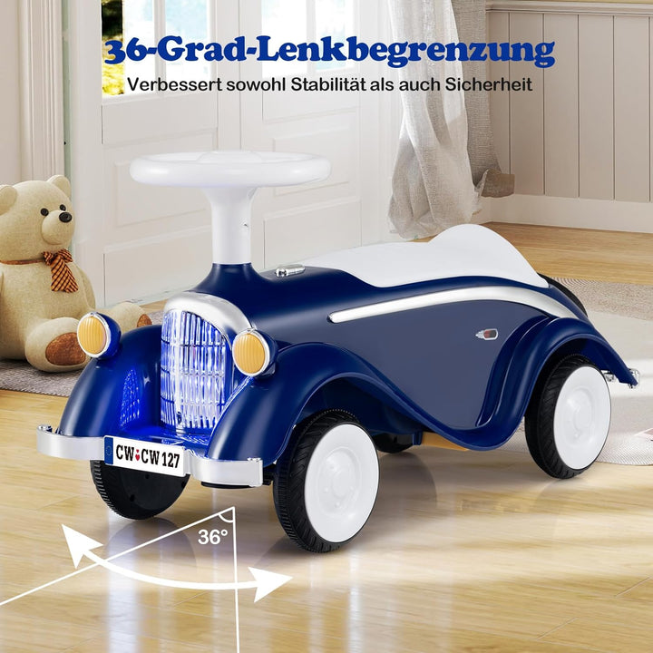 COSTWAY Rutschauto, klassisches Rutschfahrzeug mit Lenkrad & Hupe & LED-Scheinwerfer, Kinderfahrzeug