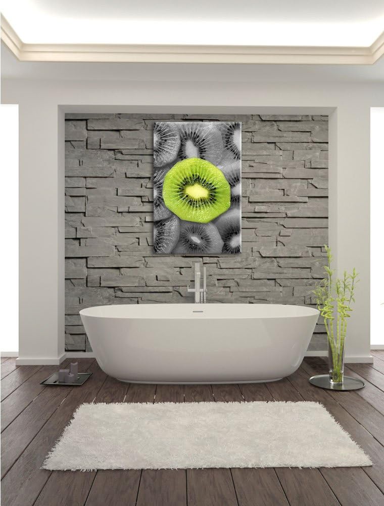 saftige Kiwi Scheiben schwarz/weiss Format: 100x70 auf Leinwand, XXL riesige Bilder fertig gerahmt m