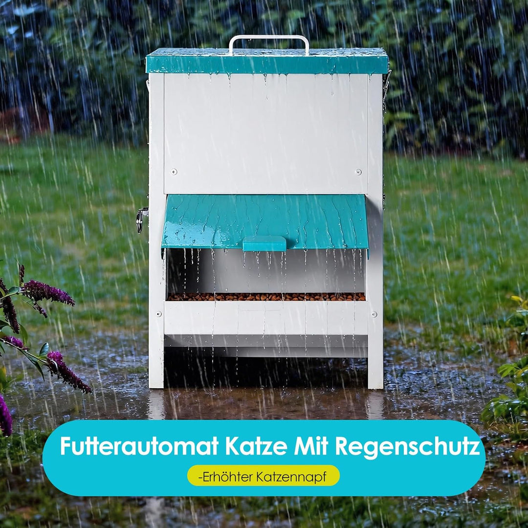 MUYIRTED Futterautomat für Mehrere Katze, 10L Futterspender Katze Trockenfutter, Metall, Regendicht,