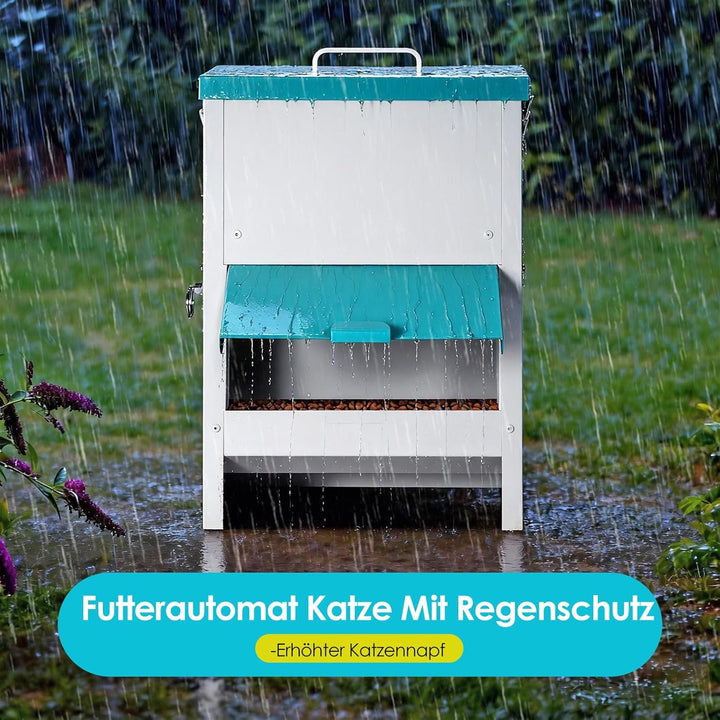 MUYIRTED Futterautomat für Mehrere Katze, 10L Futterspender Katze Trockenfutter, Metall, Regendicht,