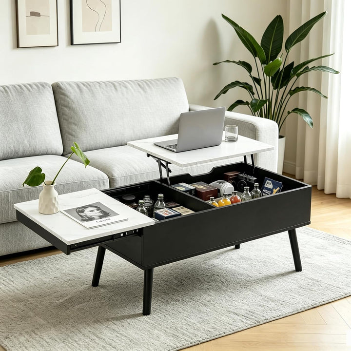 JanflyHome Höhenverstellbarer Couchtisch, Couchtisch, Hubplatte Couchtisch, Couchtisch mit Schiebepl