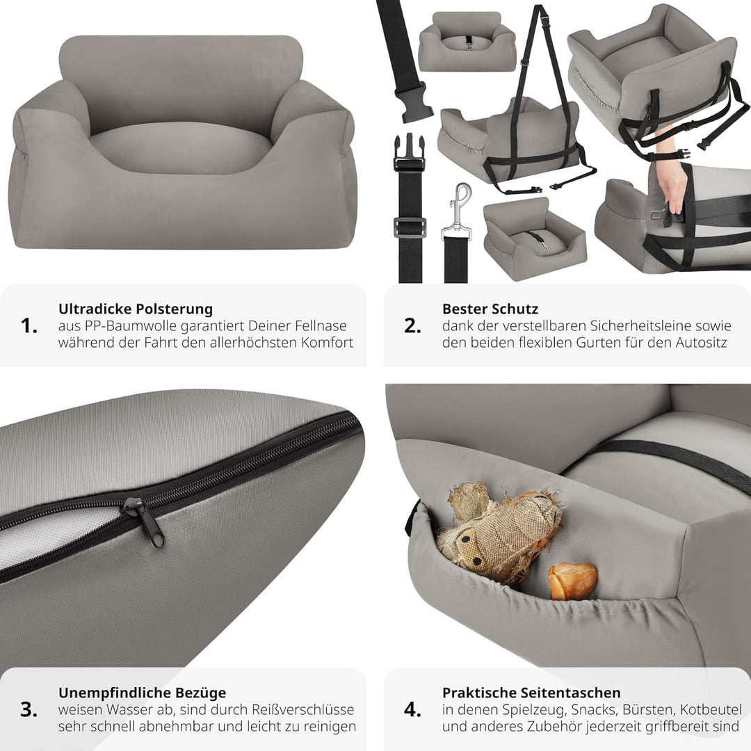 tectake® Hundesitz, Autositz für Hunde, Hunde Autositz für Rückbank, Beifahrer oder Rücksitz, Reiseb