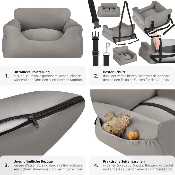 tectake® Hundesitz, Autositz für Hunde, Hunde Autositz für Rückbank, Beifahrer oder Rücksitz, Reiseb