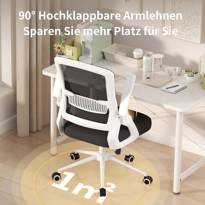 naspaluro Bürostuhl mit Hochklappbare Armlehnen, Schreibtischstuhl Ergonomisch, Drehstuhl mit Netzbe