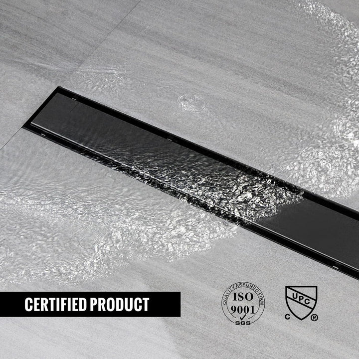 Duschrinne 30 cm, Schwarz Befliesbar Duschrinne extra flach, Edelstahl Bodenablauf Komplettset mit 3