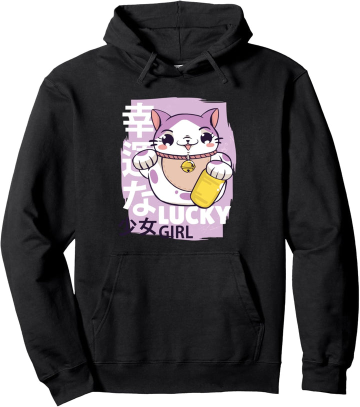 Lucky Girl - Japanische winkende Katze bringt Glück Pullover Hoodie