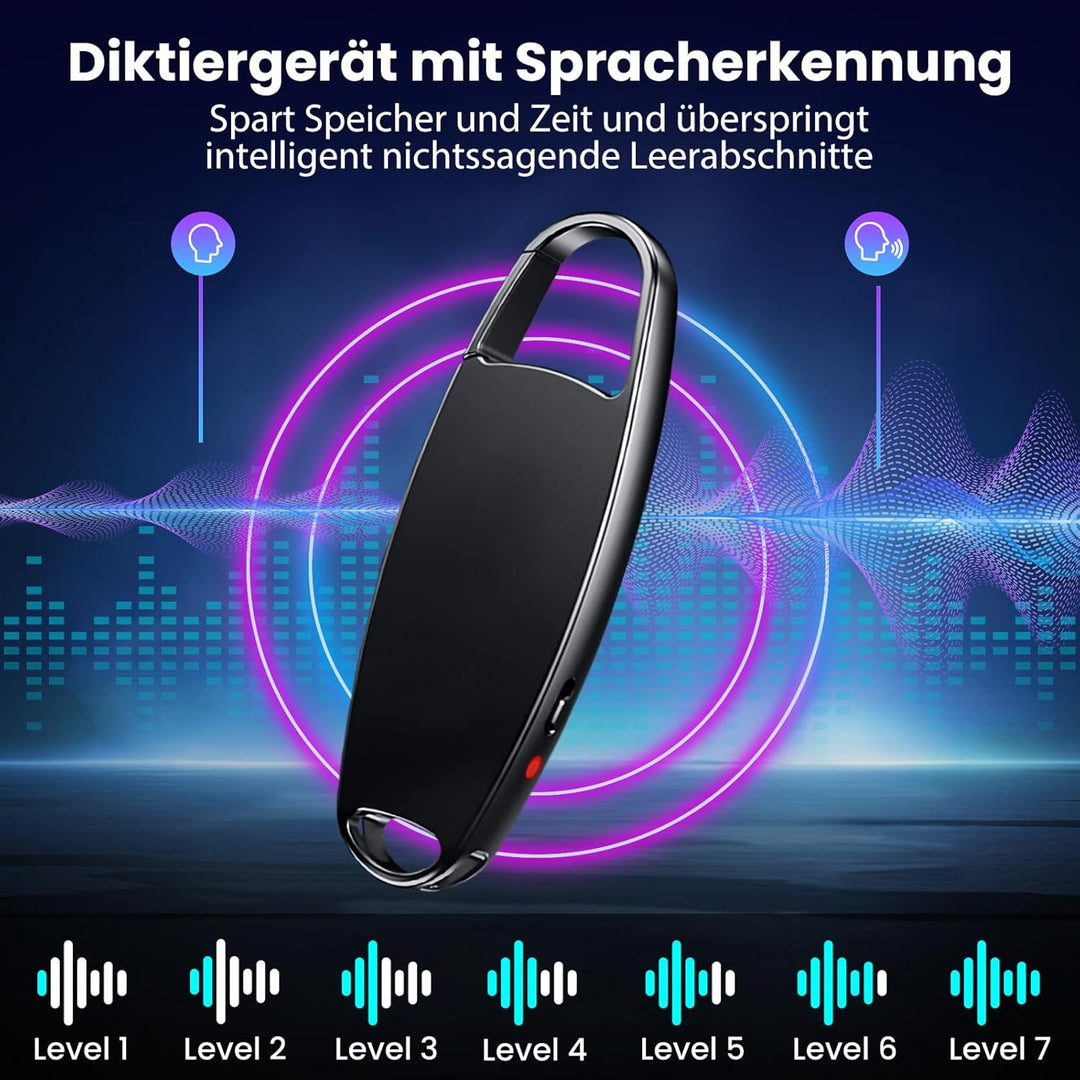 Diktiergerät Mini, 64GB 1536Kbps Aufnahmegerät mit Rauschunterdrückung, USB C Voice Recorder mit Spr