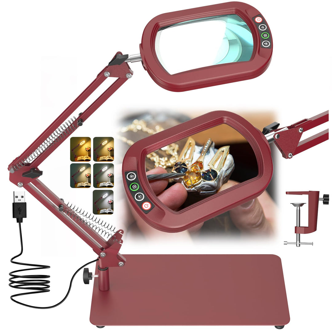 Veemagni 10X Rectangle Lupe mit Licht und Ständer, 5 Farbmodi stufenlos dimmbar, 2-in-1 LED beleucht