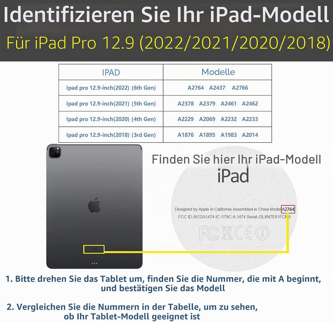 Gexmil Hülle für iPad Pro 12,9 Zoll 6./5./4./3. Generation 2022/2021/2020/2018 Echt Leder Hülle mit