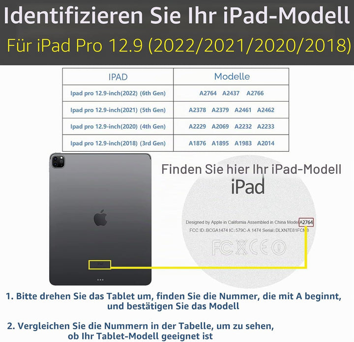 Gexmil Hülle für iPad Pro 12,9 Zoll 6./5./4./3. Generation 2022/2021/2020/2018 Echt Leder Hülle mit