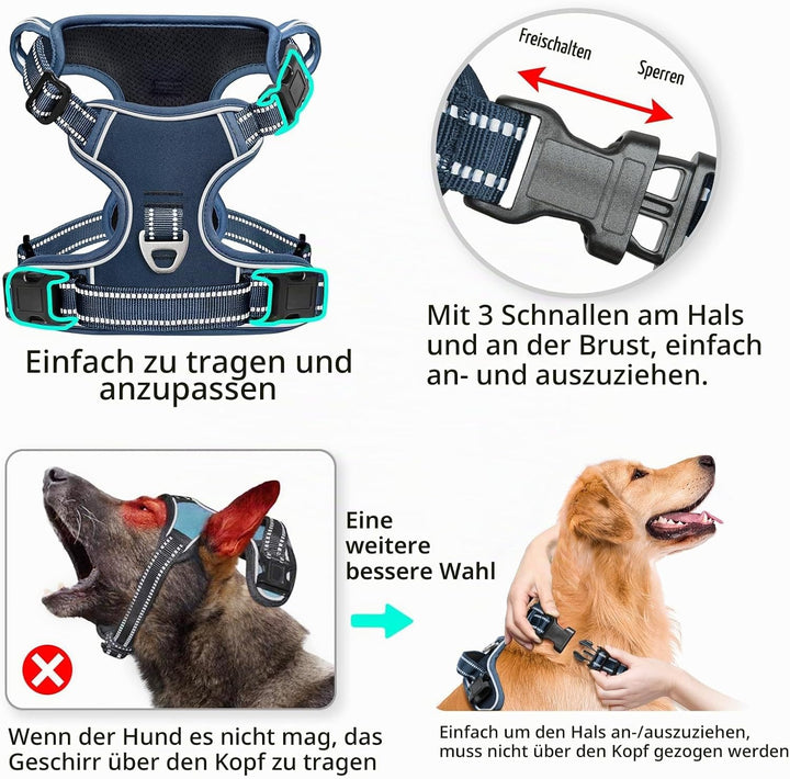 HEELE Hundegeschirr ohne Zug, Brustgeschirr für grosse Hund, einstellbares reflektierendes Hunde Ges