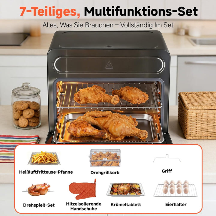 OUNIN 24L Vielseitig Airfryer Backofen, 11-in-1-Heissluftfritteuse, Zweizonen-Kochung, Minibackofen