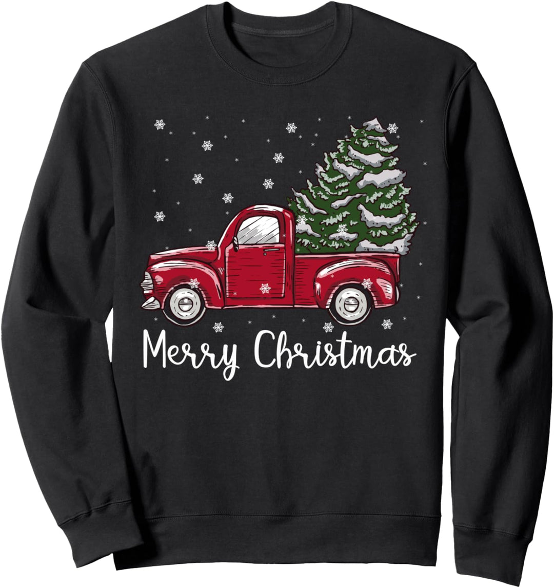 Merry Christmas Red Pickup Truck Weihnachtsbaum Vintage Outfit Sweatshirt