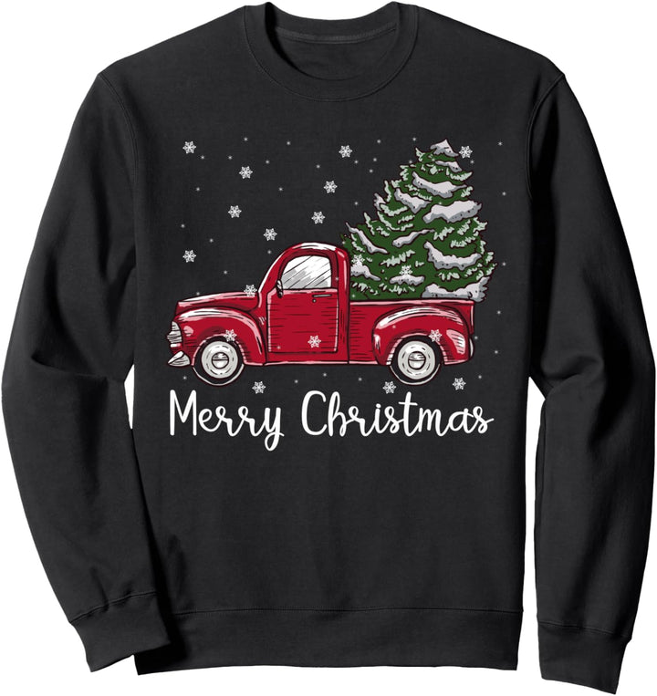 Merry Christmas Red Pickup Truck Weihnachtsbaum Vintage Outfit Sweatshirt
