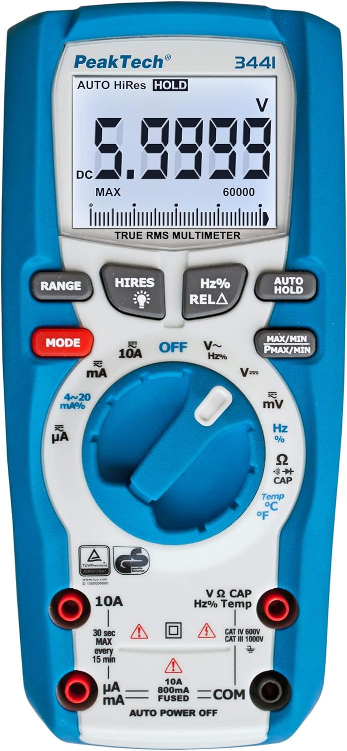 PeakTech 3441 – True RMS Digital Multimeter - CAT III 1000 V, Blau & P 4250 4250 - Stromzangen-Adapt