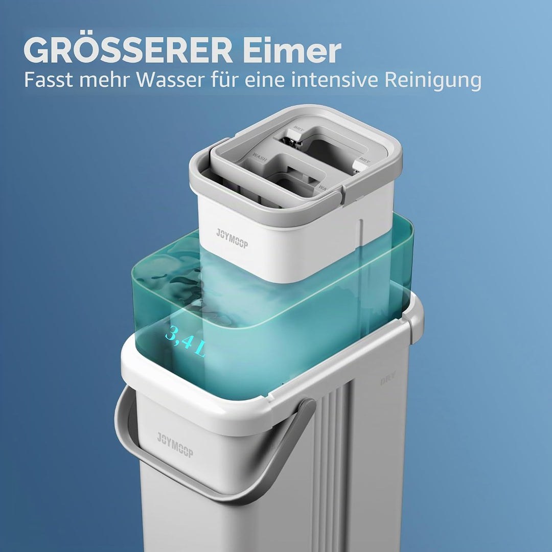 JOYMOOP Wischmopp und Eimer mit Auswringer-Set, Flacher Quetschmopp mit Eimer (X-Large), Staubwische