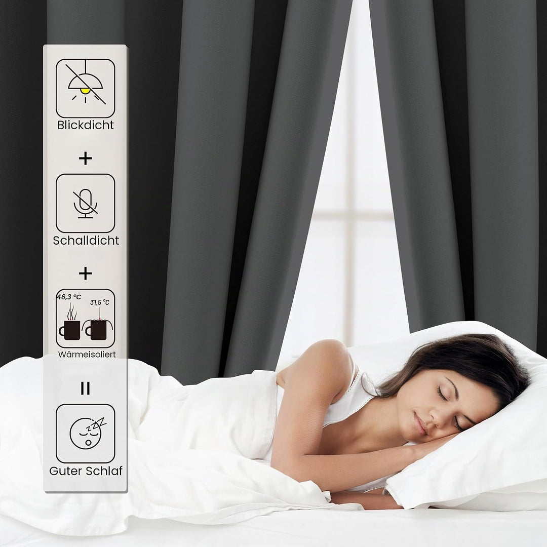 CUCRAF Verdunklungsvorhänge Thermovorhang Kälteschutz 2er Set H160 x B117cm Vorhänge mit Ösen Dunkel