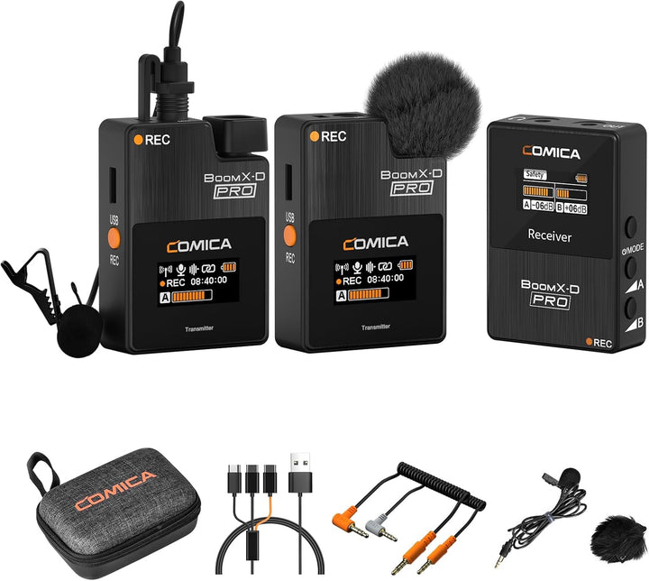 COMICA Kabelloses Lavalier-Mikrofon, BoomX-D2 Pro 2,4 G, kabelloses Mikrofonsystem für Smartphones,