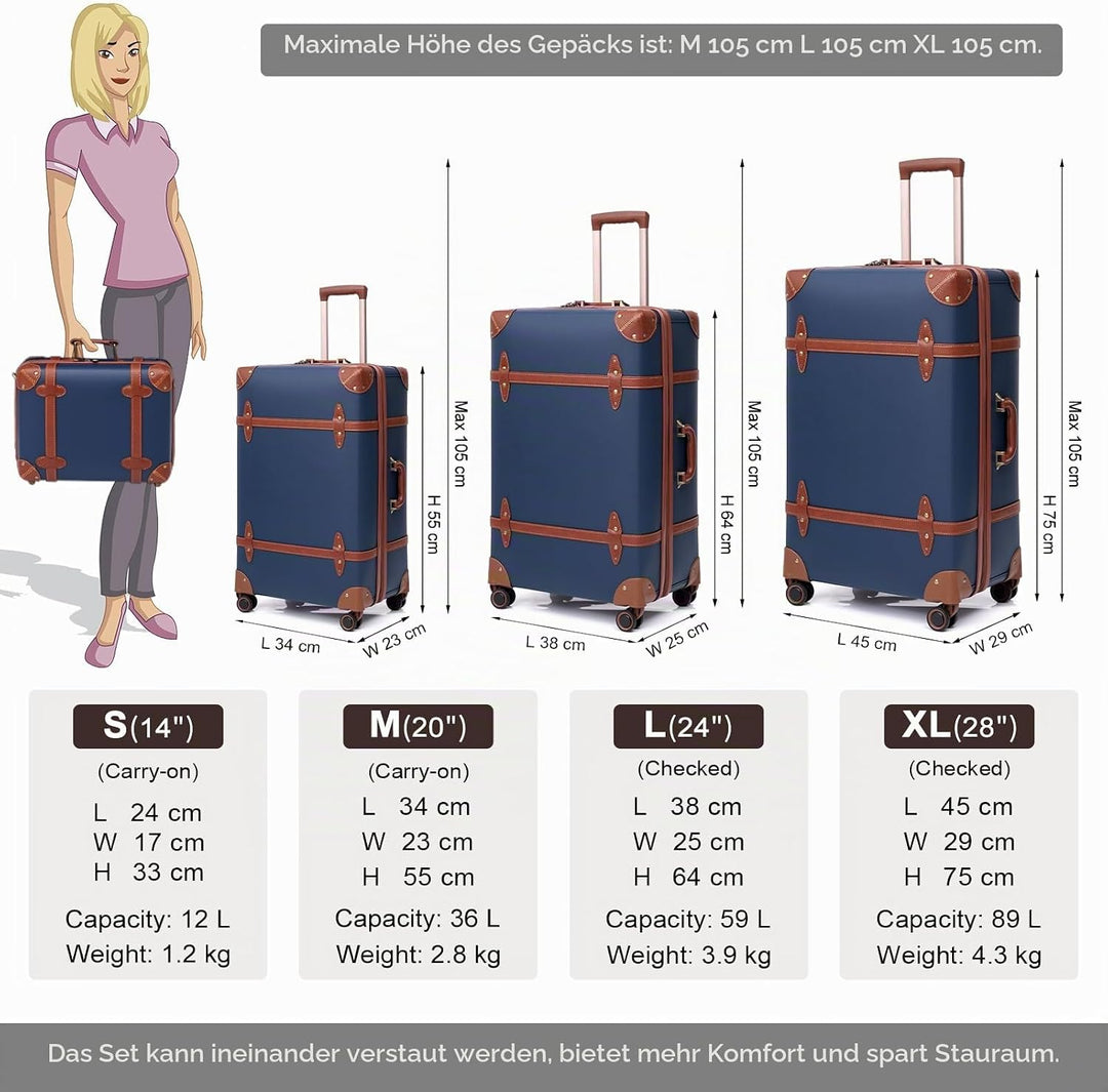 Urecity Vintage Reisekoffer Set 4 Teilig Leicht Retro Lederkoffer Hartschale Trolley Handgepäck Sets